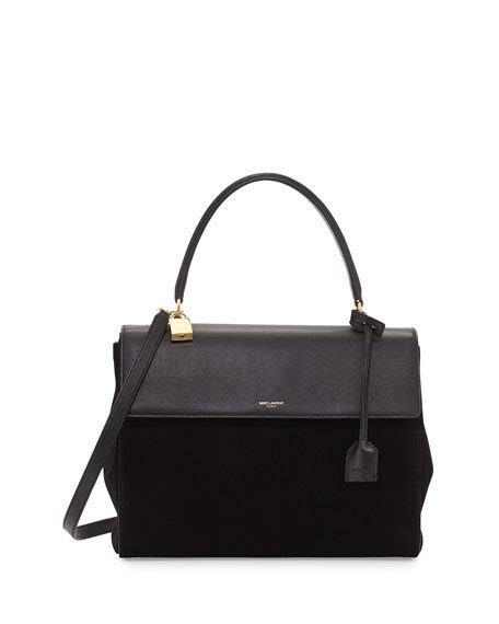 Saint Laurent Moujik Large Suede & Leather Satchel Bag, Black